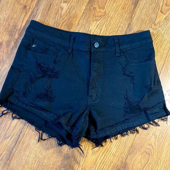 KANCAN ESTILO JET BLACK DESTROYED RAW HEM DENIM SHORTS W13/30 NWT - Picture 9 of 15